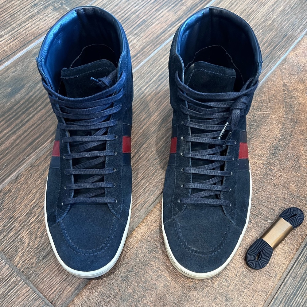 Gucci Sylvie Web accent suede sneakers w/ extra laces & Gucci dust bags - Picture 2 of 7